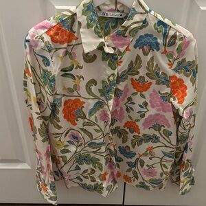 Zara Multicolor Floral Button-Up Blouse